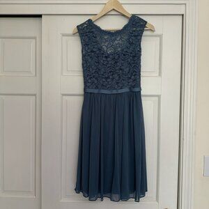 4 Steel Blue David's Bridal Cocktail Length Bridesmaid Dress